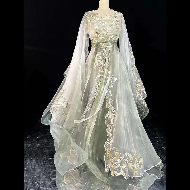 جديد فييستا كرنفال الهالوين كوس تأثيري الصناعة الثقيلة هانفو وي جين فترة التطريز الصدر طول تنورة نظام تانغ البطلة