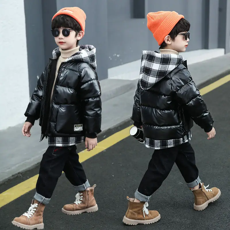 Fashion Children Grid Down jacket Outerwear Boy and Girl autumn Warm Hooded Coat teenage parka kids winter jacket 2-8 Years 2022