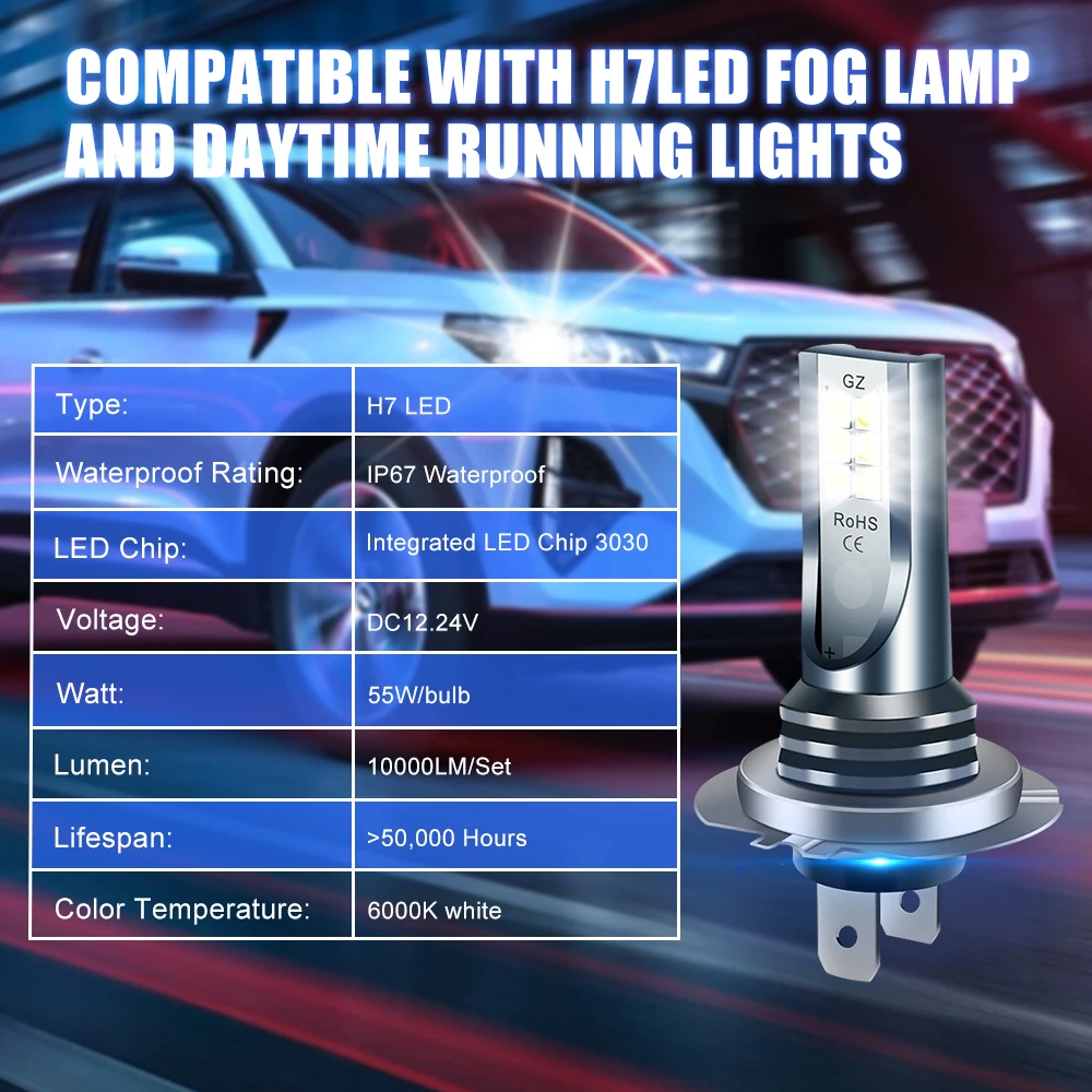 2Pcs H7 12LED Car Headlight Bulb Kit Waterproof Car Fog Light Bulbs Super-Bright 6000K White Led Lamp Automobile Accessories