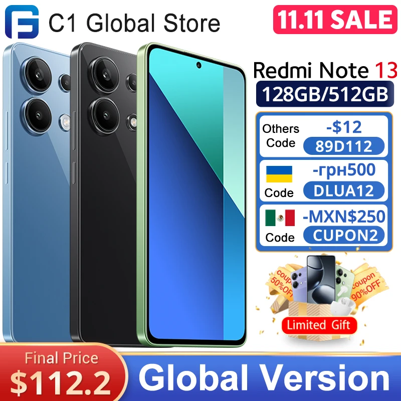 Global Version Xiaomi Redmi Note 13 Smartphone Snapdragon® 685 108MP camera 120Hz AMOLED display 33W charging 5000mAh Battery