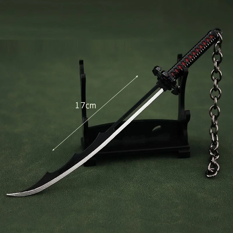 Bleaches Sword Kurosaki Ichigo 17cm Tenshou-Mugetsu Uncut Ninja Sword Spade Samurai Real Steel Anime Keychains Toys for Kids