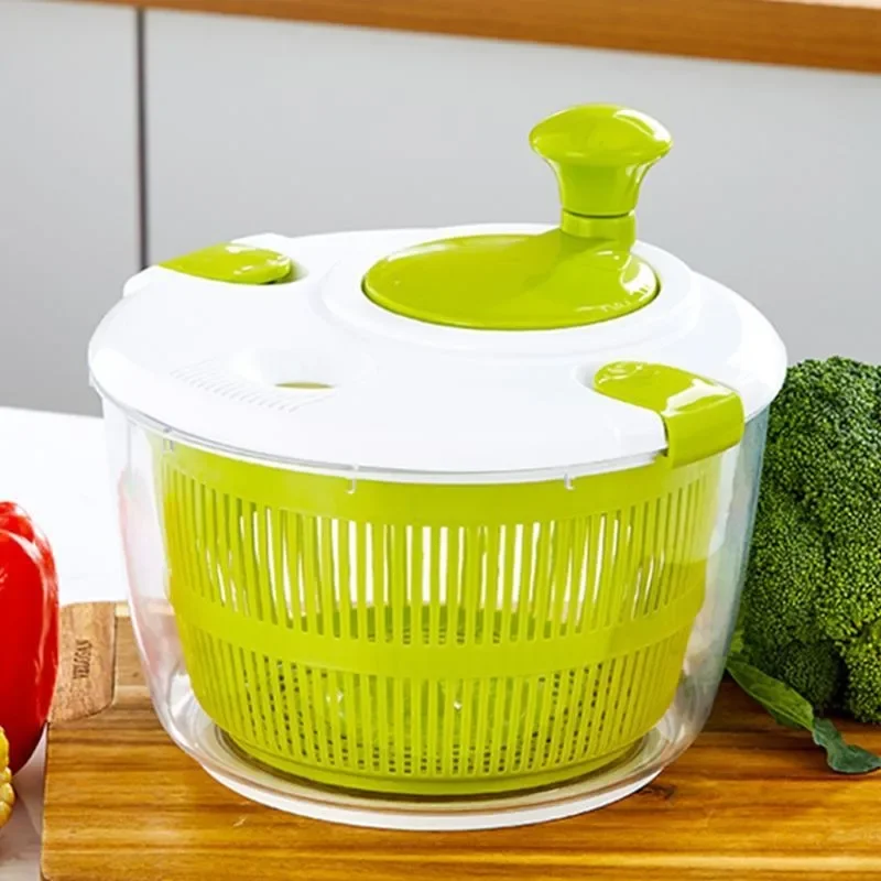 Push Type Fruits Drain Basket,Rotation Multifunctional Vegetable Washer,Kitchen Accessories,Vegetable Dryer 5L Salad Spinner