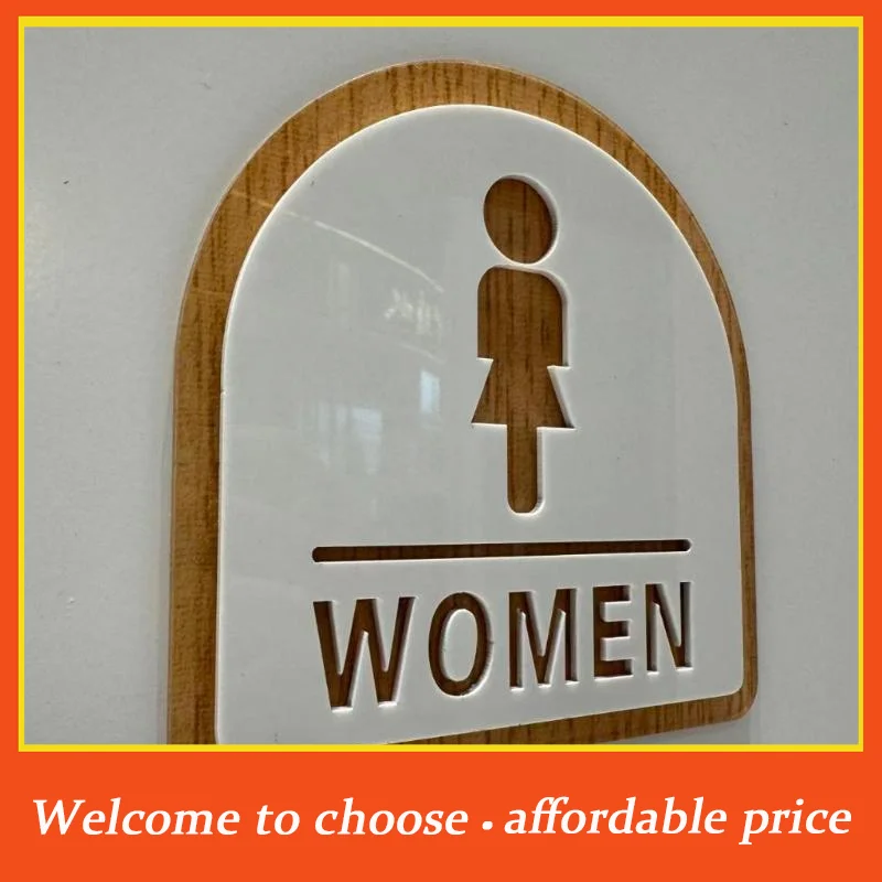 #Men Women Bathroom Sign Natural Wooden Restroom Nameplate Drill-Free Easy Mount Wall Decor for Hotel Lobby Washroom