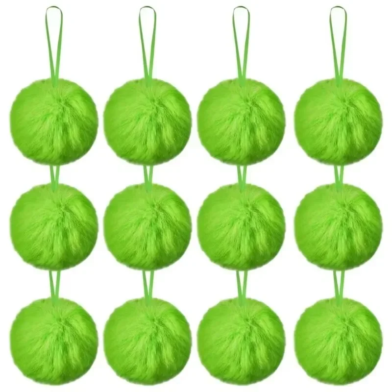 Verde pom poms natal pele do falso pompom bolas conjunto 6cm bolas de pelúcia de natal ornamentos árvore de natal pendurado decorações