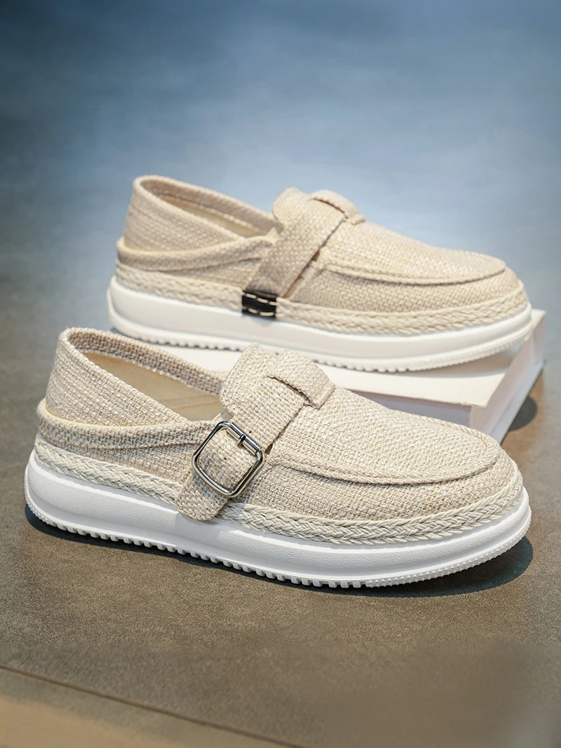 

Men's Canvas Shoes Summer Lightweight Breathable Sports Casual Work Shoes Thick Bottom Slip-On Loafers Rubber Outsole
