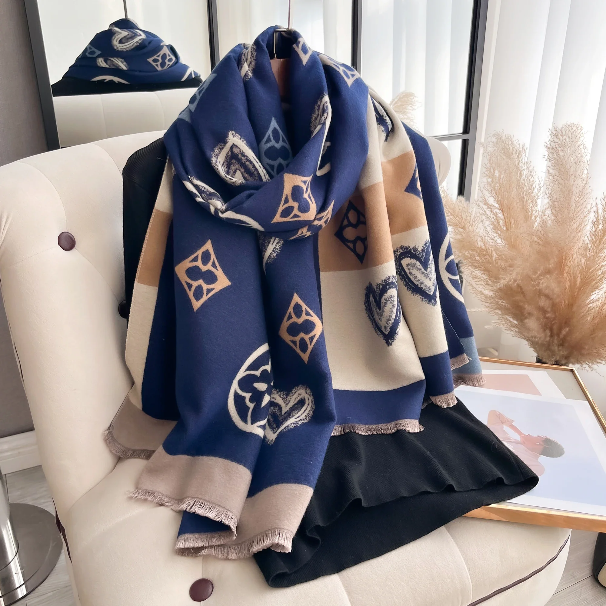 2024 New Winter Warm Cashmere Wraps Women Scarf Luxury Design Pashmina Thick Shawl Blanket Bufanda Foulard Travel Poncho Stoles