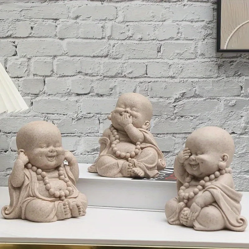 Monks Decor Figurines No See No Hear No Speak  Resin Home Garden Ornament Zen Style Indoor Outdoor Desktop Decor Statue Gift