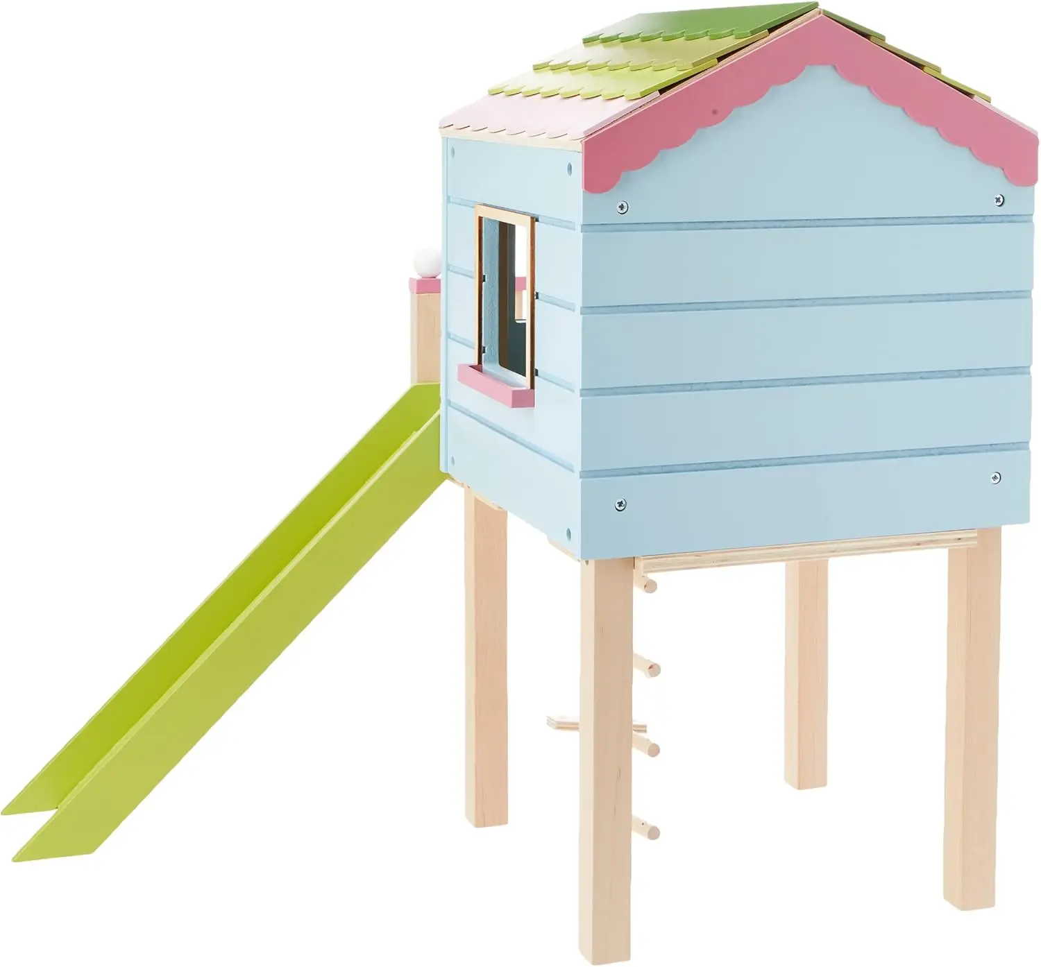 Wooden Tree House Playset with Ladder Slide and Swing for 7-Inch Dolls