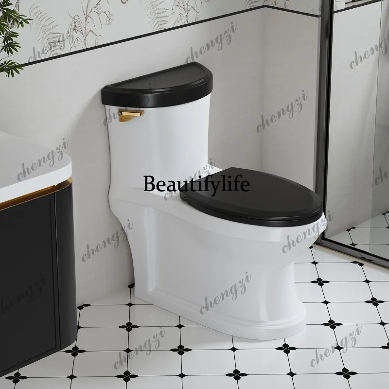 European retro toilet toilet, black classical siphon solid wood cover, toilet hotel