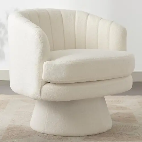 Swivel Accent Chair with Armrest, Modern 360 Degree Swivel Barrel Chair with Curve Back and Soft Cushion,Comfy Round