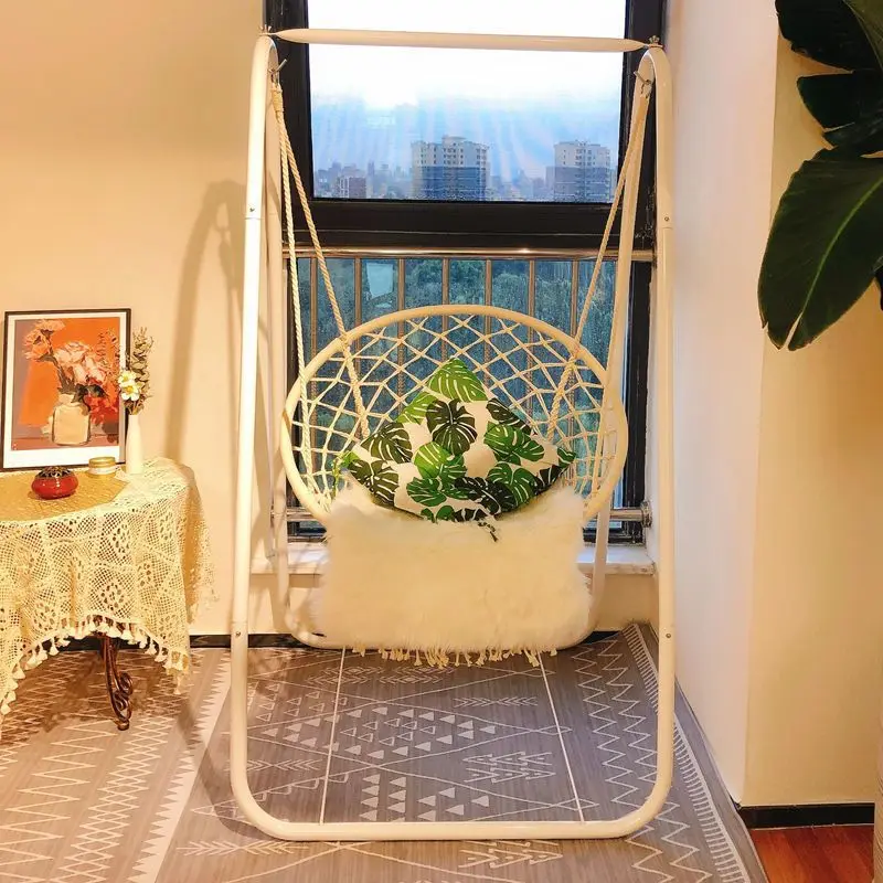 Basket Rattan Chair Single Swing Indoor and Outdoor Home Rocking