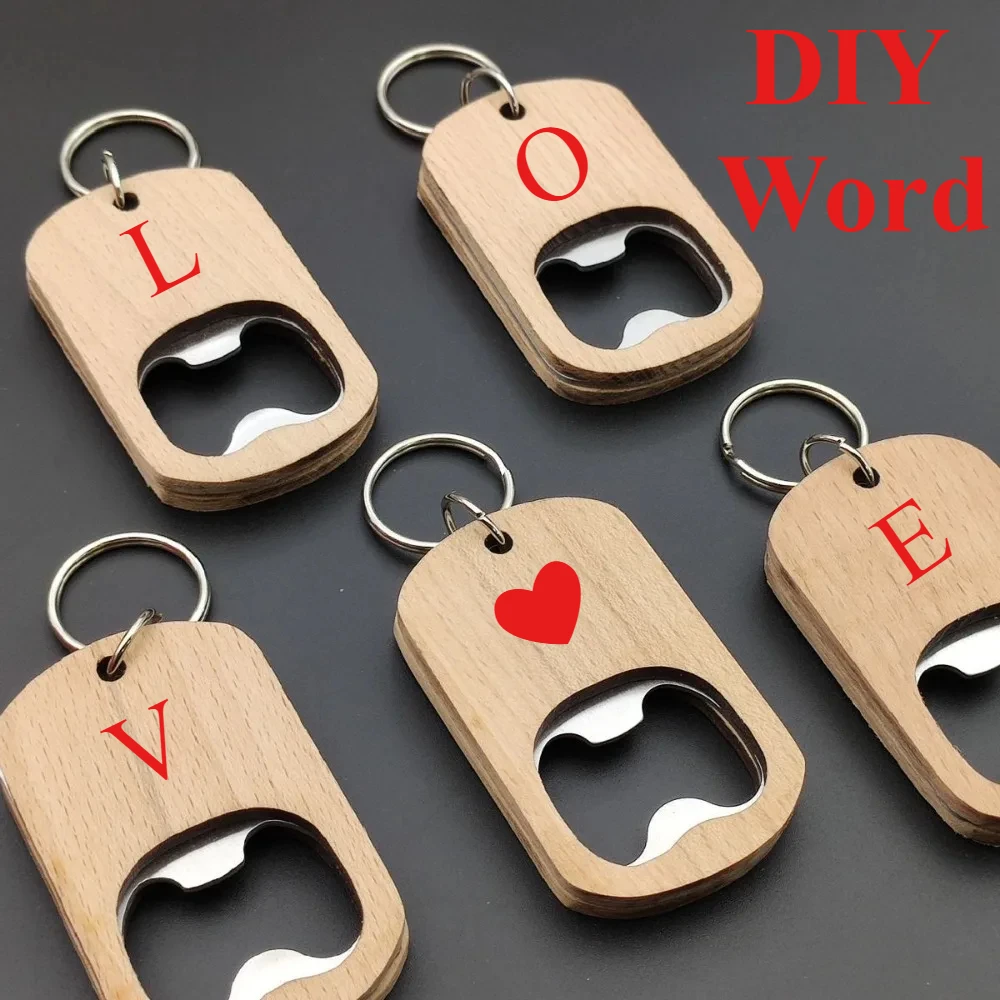 Customized Stainless Steel Beer Bottle Opener Wooden Metal Key Chain Multi Functional Portable Keychain Automotive Moto Key Ring