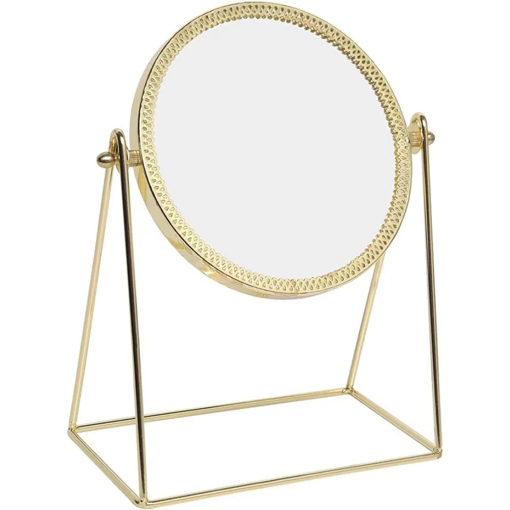 

One-sided Makeup Mirror, Retro 360° Rotating Metal Round Beauty Mirror, Handmade Makeup Mirror