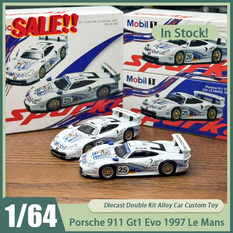 

New In Stock Tiny Sparky 1:64 Porsche 911 Gt1 Evo 1997 Le Mans Double Kit Alloy Car Miniature Diecast Ornament Custom Toy