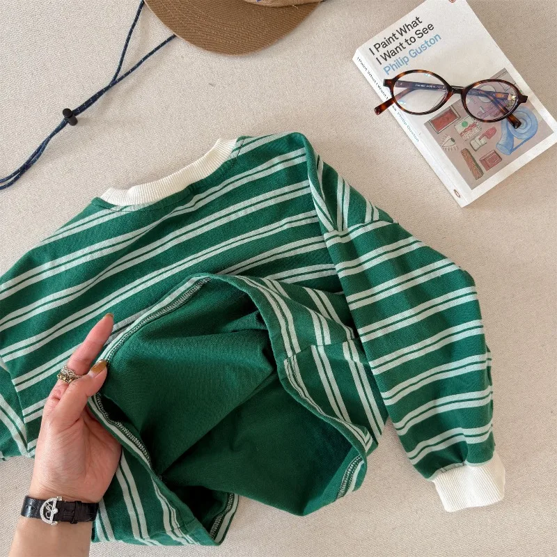 Herbst Baby Jungen Langarm Herbst Kleinkind Jungen Gestreifte Basic-Shirts Lockerer Rundhalskragen 1-6 Jahre Jungen Pullover Sweatshirt – Detail 39