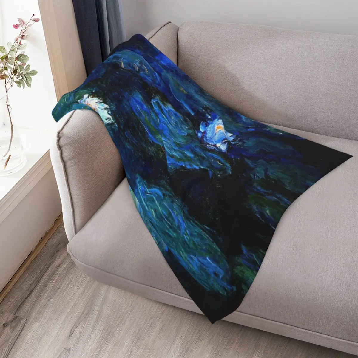 زنابق الماء مونيه الأزرق العميق رمي بطانية أريكة رمي أريكة الأربعاء البطانيات العلامة التجارية الفاخرة #3