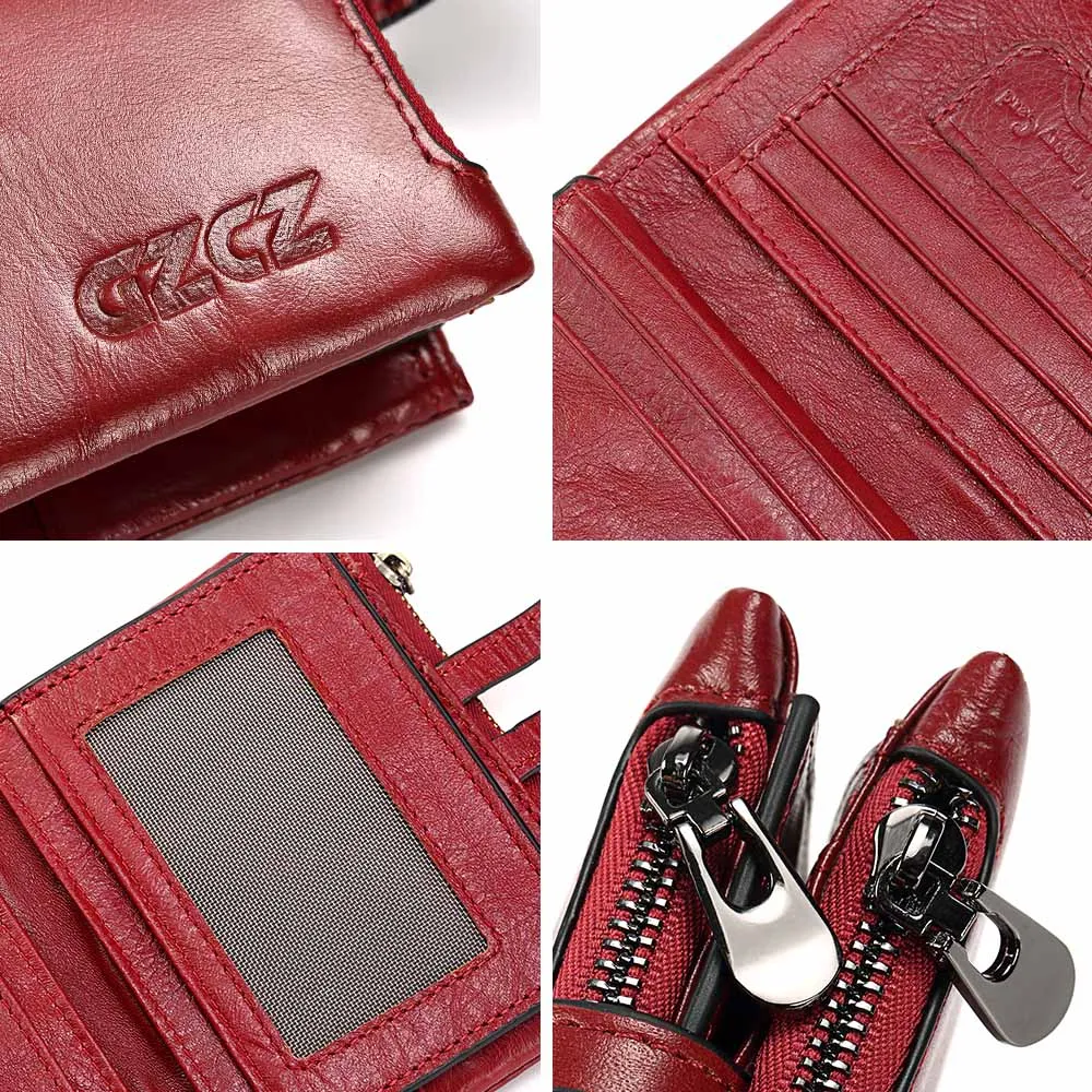 GZCZ RFID Mens Wallet Genuine Leather Vintage Card Holder Purse Short Women Fashion Clutch with Coin Pocket Portomonee