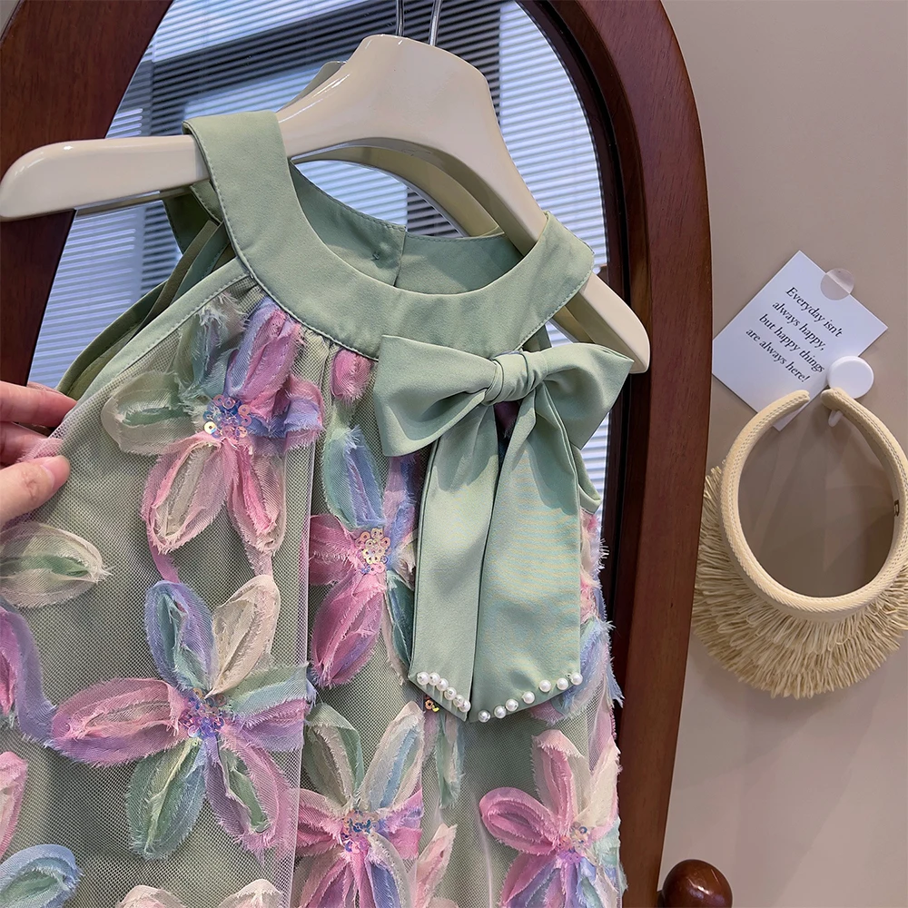 Bär Führer Mädchen Kleid 2025, Sommer Neue Mädchen Kleid Prinzessin Kleid Kleines Mädchen Mode Bunte Blume Garn Kleider Kind Kleidung – Detail 2