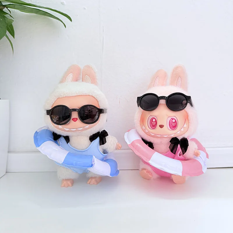 

Labubu 2nd Gen Macaron Party Labubu Sitting Party Doll Clothes for Generation 1 and 2 Cute Sunglasses Swimming Ring Swimsuit Set