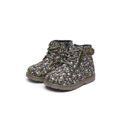 Winter Autumn Children Short Boots With Velvet Inside Baby Warm Cotton Boots Girls Fashion Floral Print Princess Boots