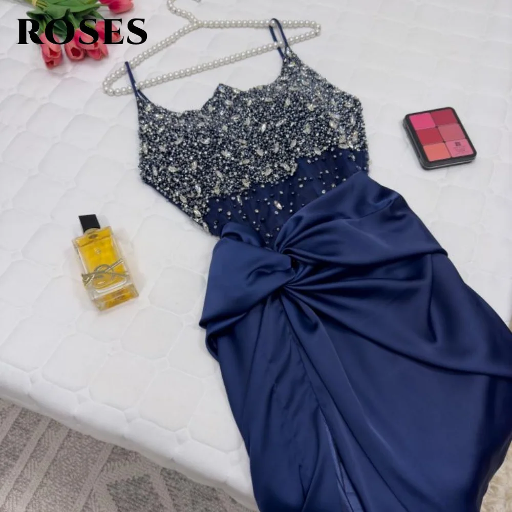 ROSES フクシア ステイン スクープ プロムドレス スパゲッティストラップ イブニングドレス スパンコール付き スイートハート トランペット パーティードレス カスタマイズ