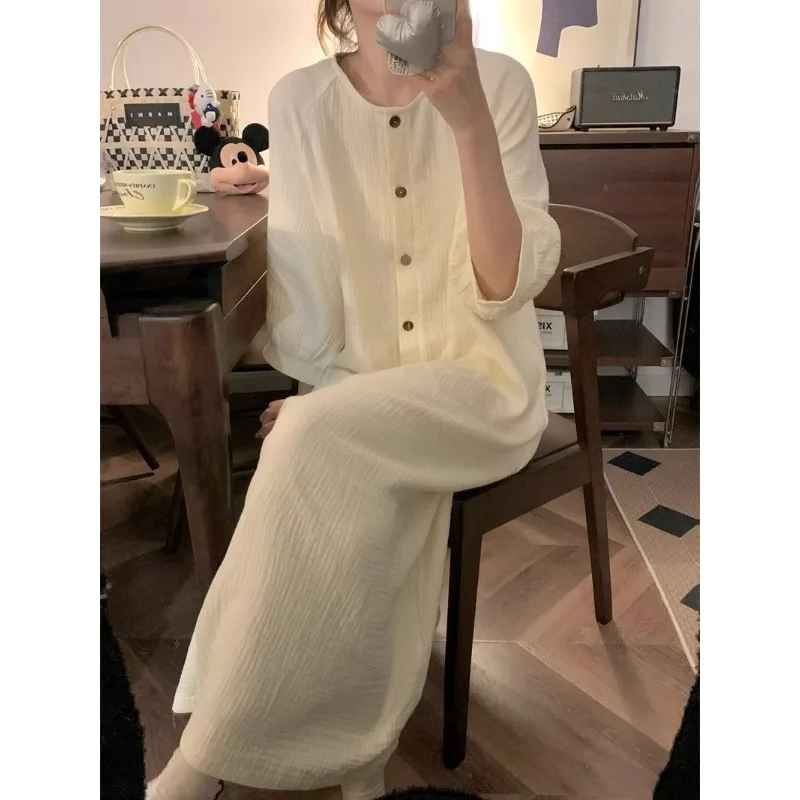 French Senior Sense of Solid Color Pajamas Female Spring and Autumn Network Red Simple Ins Girls Dormitory Casual Home Dress