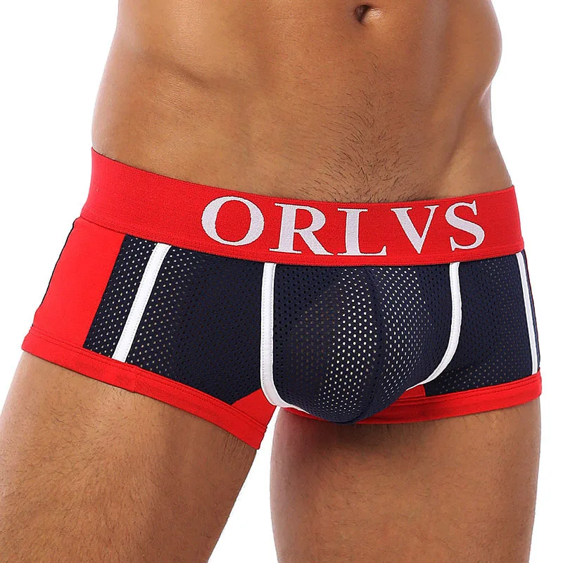 Boxers Striped Color Mesh Underwear Breathable Color Matching Full Of personality Soft Not Tight Indepedent Codpiece Pants ORLVS