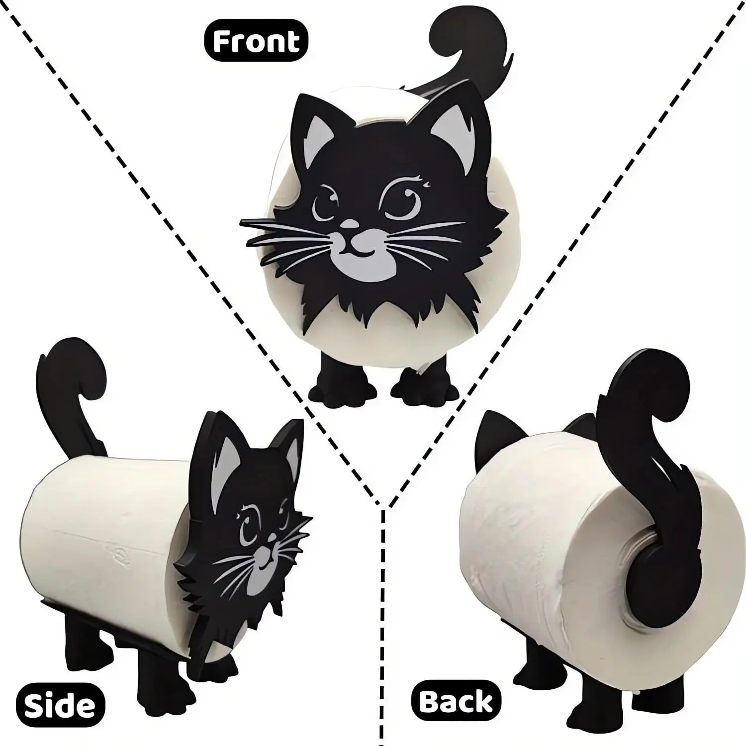 1/2Set Cute 3D Printed Black Cat Roll Holder Cat Toilet Bathroom Roll Paper Storage Rack Fun Black Cat Bathroom Decor Set