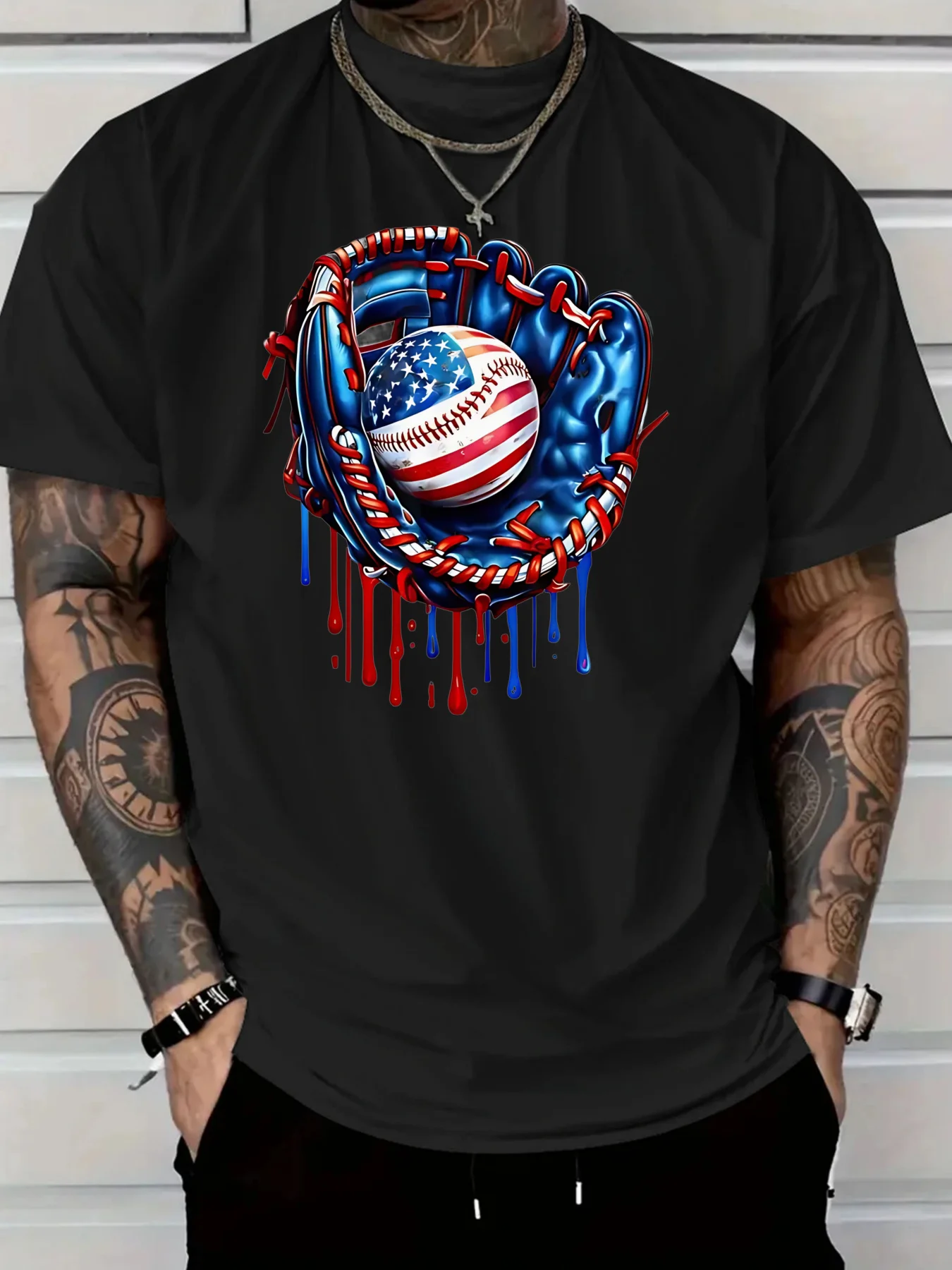 

2025 Men'S New Casual Pure Cotton T-Shirt Featuring a Vibrant Design of an American Flag graphic tee casual t-shirt
