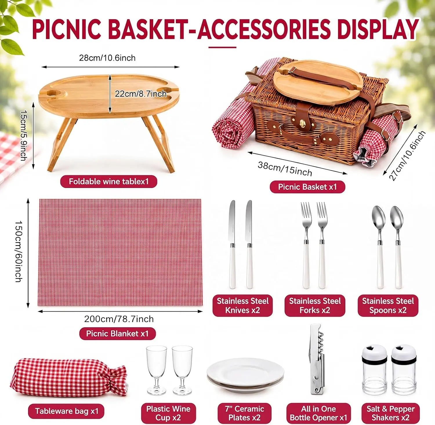 Wicker Picnic Basket Set Designed for 2 Adults, Comes with a Table and Blanket