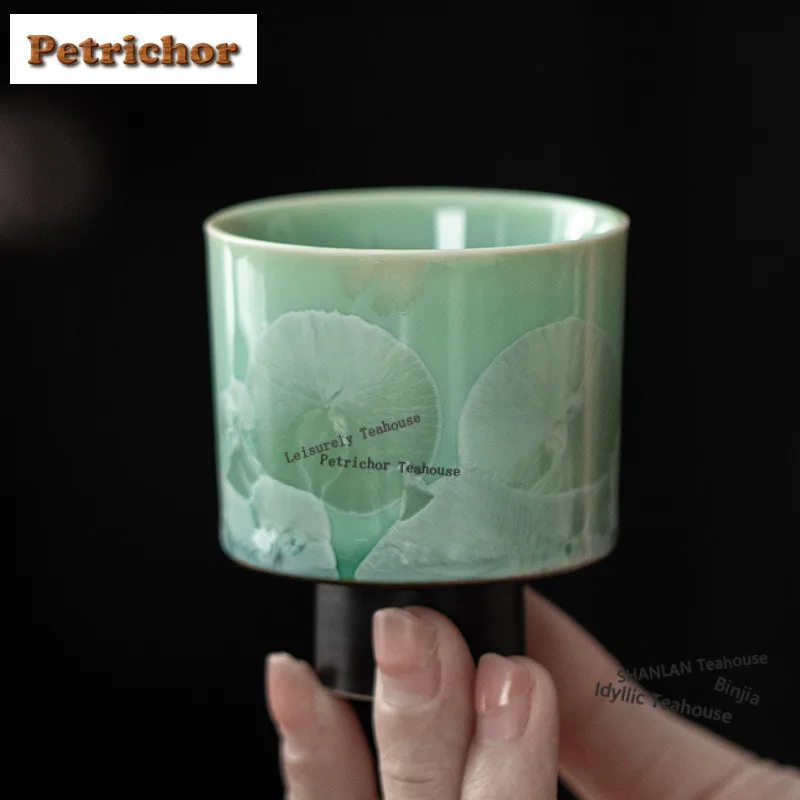 

80 мл Kiln Fambe Ice Flower High Foot Прямая чайная чашка Антикварная чайная чаша Набор чашек Персональная чашка для дегустации чая Чашки Chazhan Master