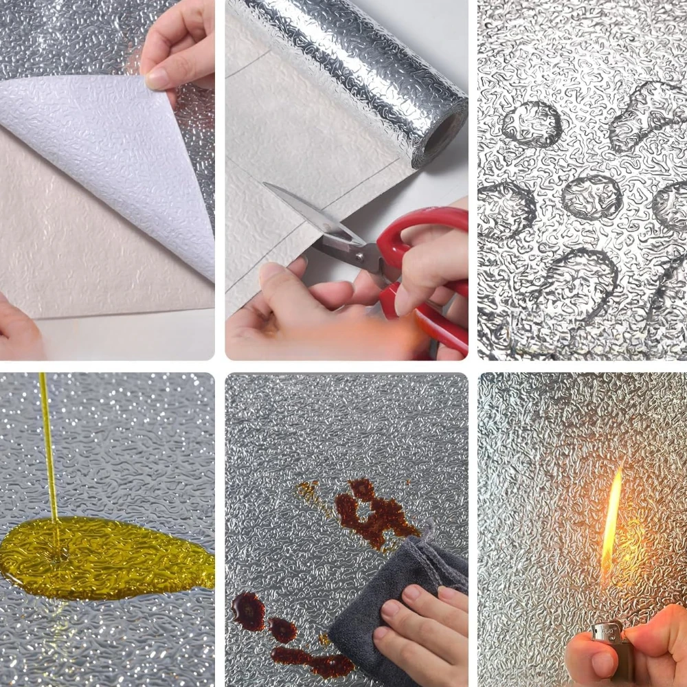 Silver Self-adhesive Wallpaper-1 Roll of Kitchen Oil-proof Stickers Suitable for Countertops Cabinets and Furniture Stickers