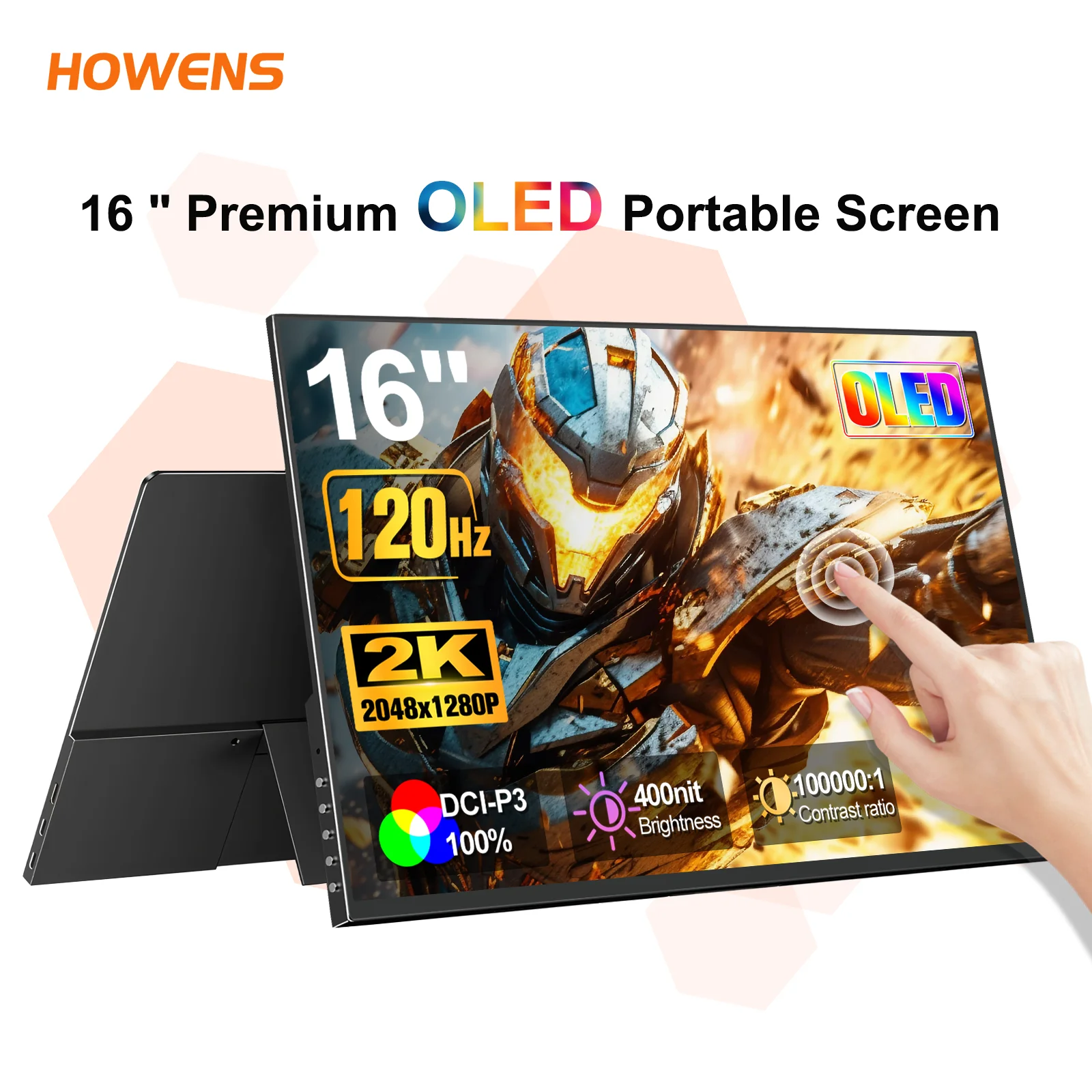 16 Inch 2K OLED Portable Monitor 120Hz 0.1ms 400Nit 100% DCI-P3 External Screen for Laptop Phone Switch PS5 Xbox Travel Gaming