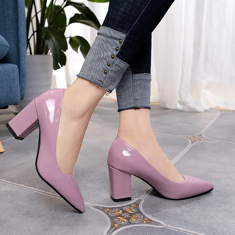 Women Pumps Ladies Sweet Thick High Heels Female Sexy Office Pointed Toe Dress Work Pump Cute Shoes Ladies Footwear