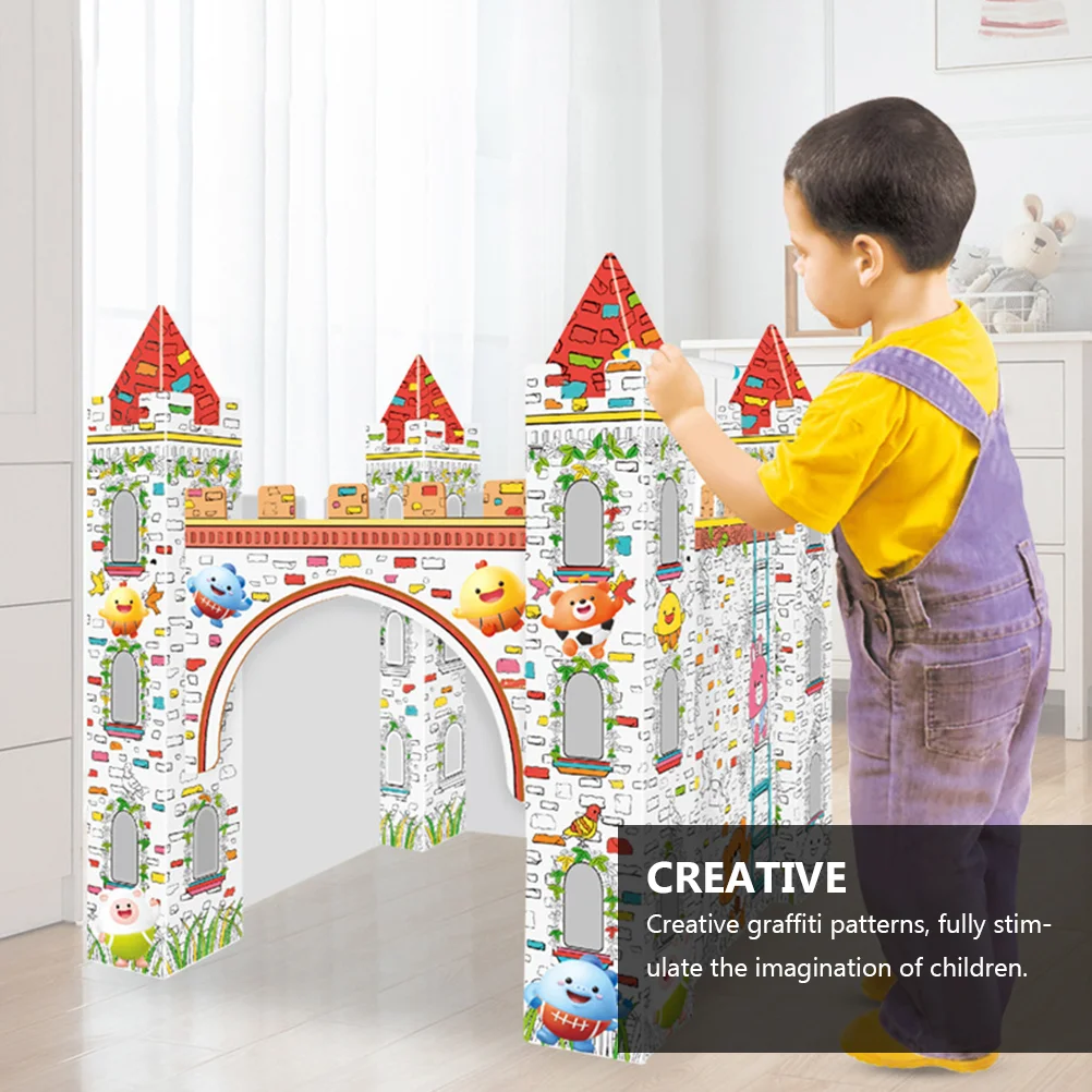 Graffiti Toy 3D Castelo Coloração Quebra-cabeça Desenho Papel Em Branco DIY Colorir Cartão