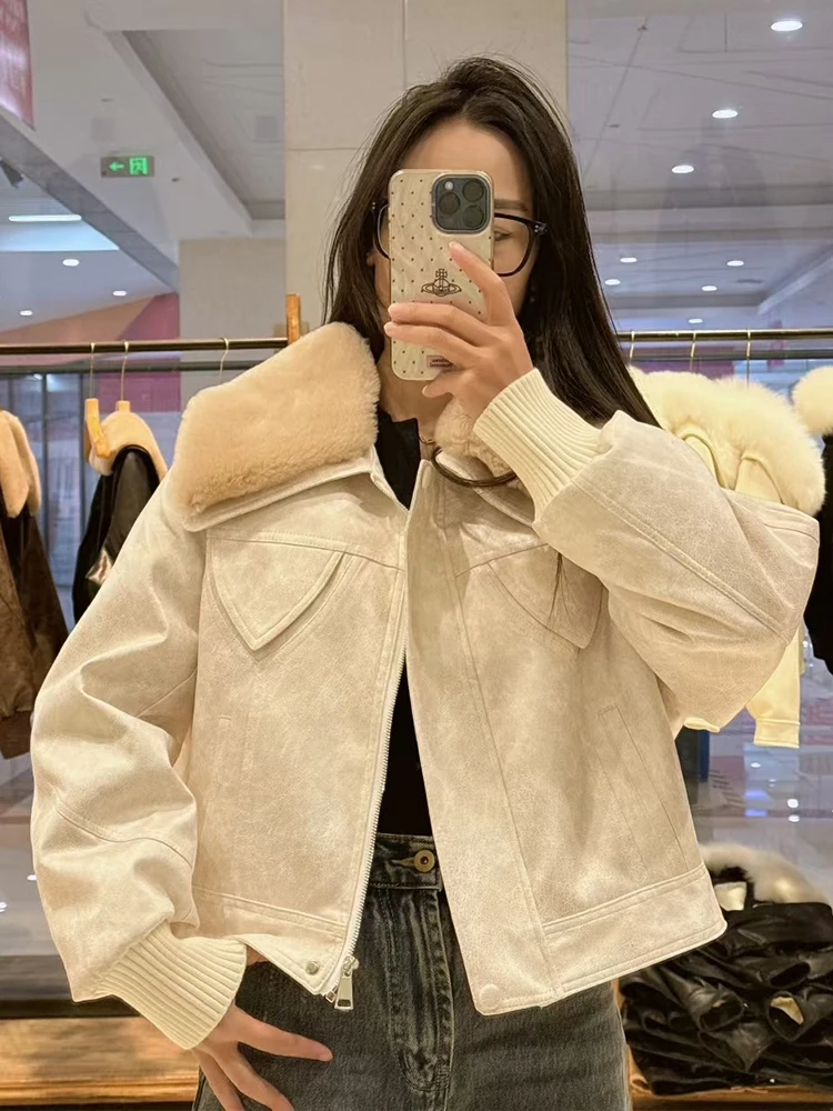 2025 moda mujer chaqueta de plumón de pato abrigo de gamuza Artificial manga larga Casual cálido mujer invierno prendas de vestir de lujo para mujer