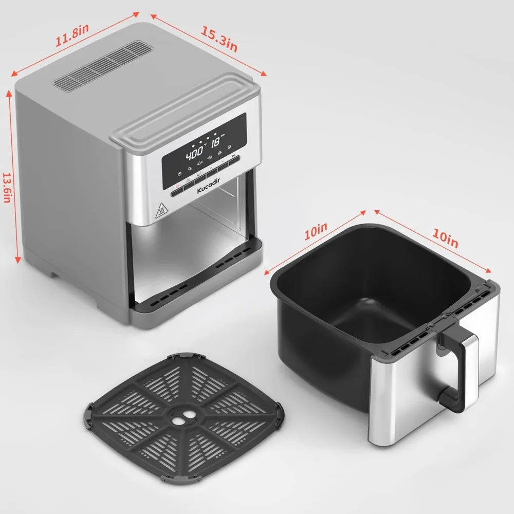 10 Quart penggorengan udara besar, penggorengan udara besar, kontrol Temp 400 °F dalam inkremasi 5 °, keranjang antilengket berlapis keramik dan pelat garing