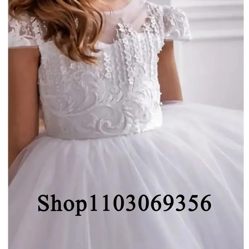 Robe à fleurs blanche pour petite fille, robe de Rh, robe de vacances, longueur au sol, col rond, ligne A, mariage, fête d'anniversaire, petite fille, enfants