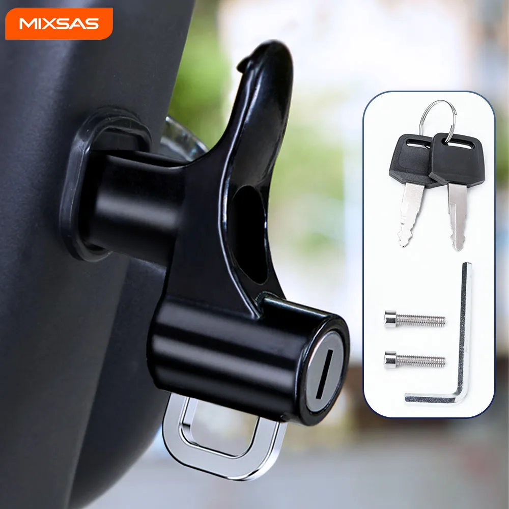 MIXSAS Universal Motorcycle Handlebars Helmet Hook Lock Anti-theft Security Alloy Lock with Key for Electric Motorbike Bicycle