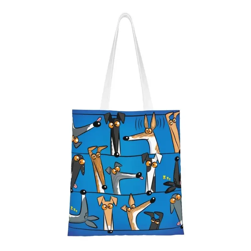 

Reusable Whippet Dog Shopping Bag Women Canvas Shoulder Tote Bag Portable Greyhound Sighthound Grocery Shopper Bags