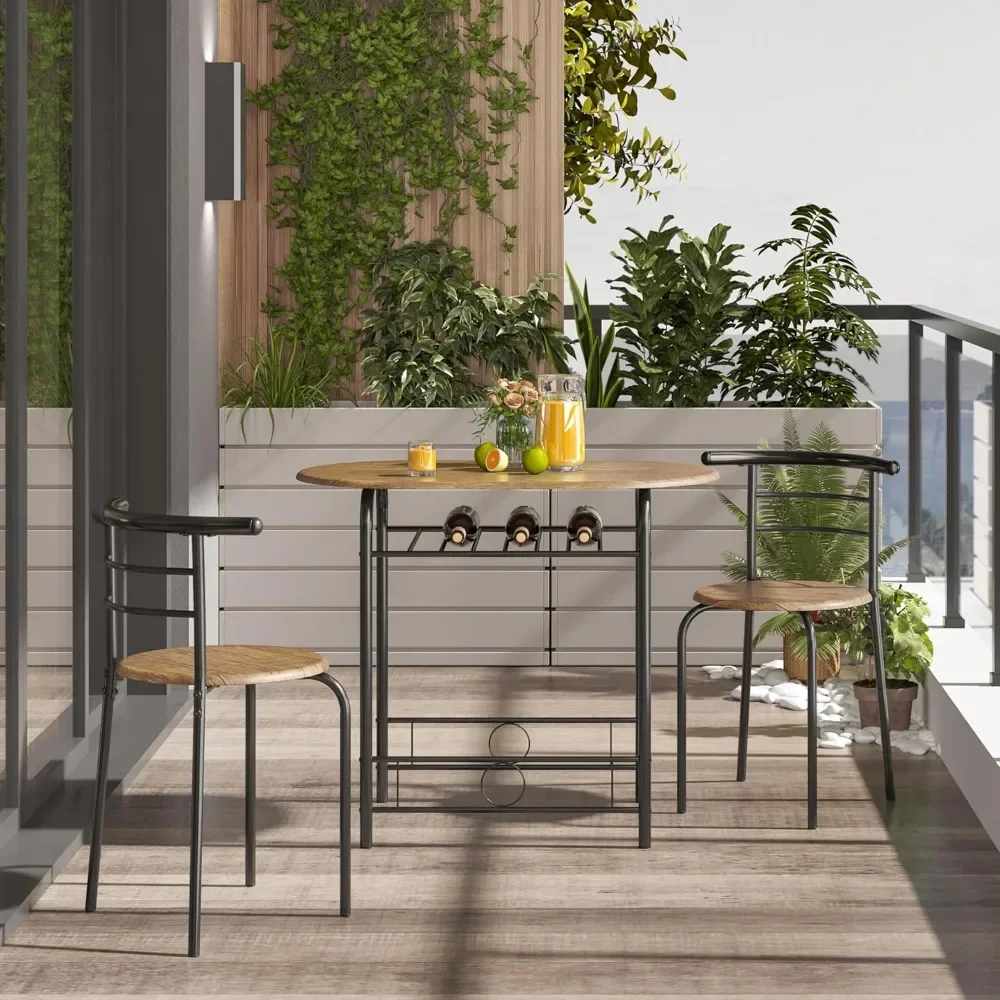 3-delige Eettafel Set, Ontbijt Bistro Tafelset Voor 2, Kleine Keuken En Tafelstoelen Set Van 2 Met Metalen Frame