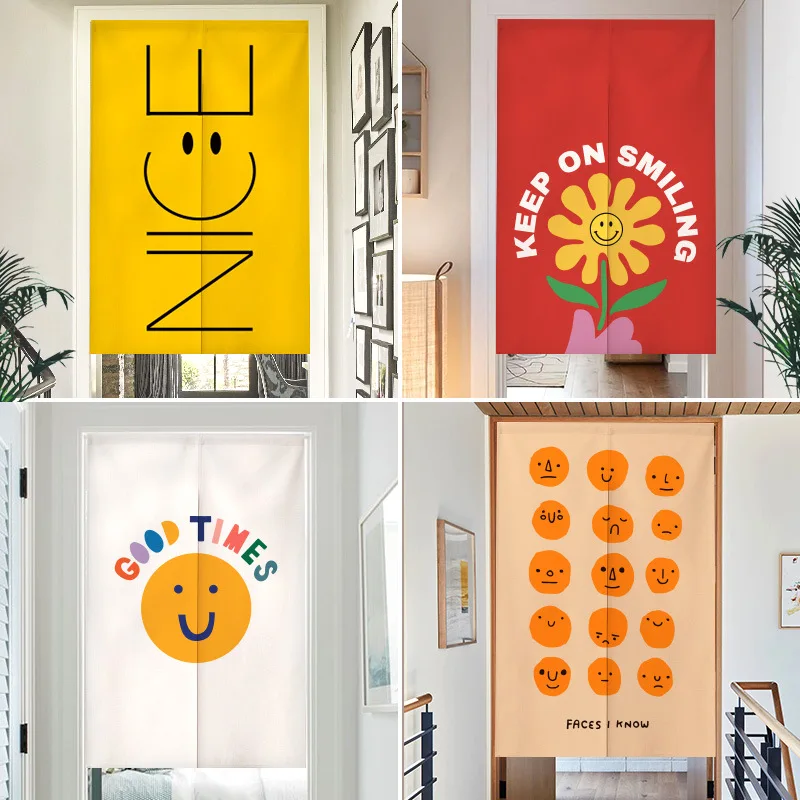 VIKAMA “Keep Smiling” Floral Half-Door Curtain, Motivational Slogan Room Divider, Home Entryway Curtain, No-Drill Room Divider
