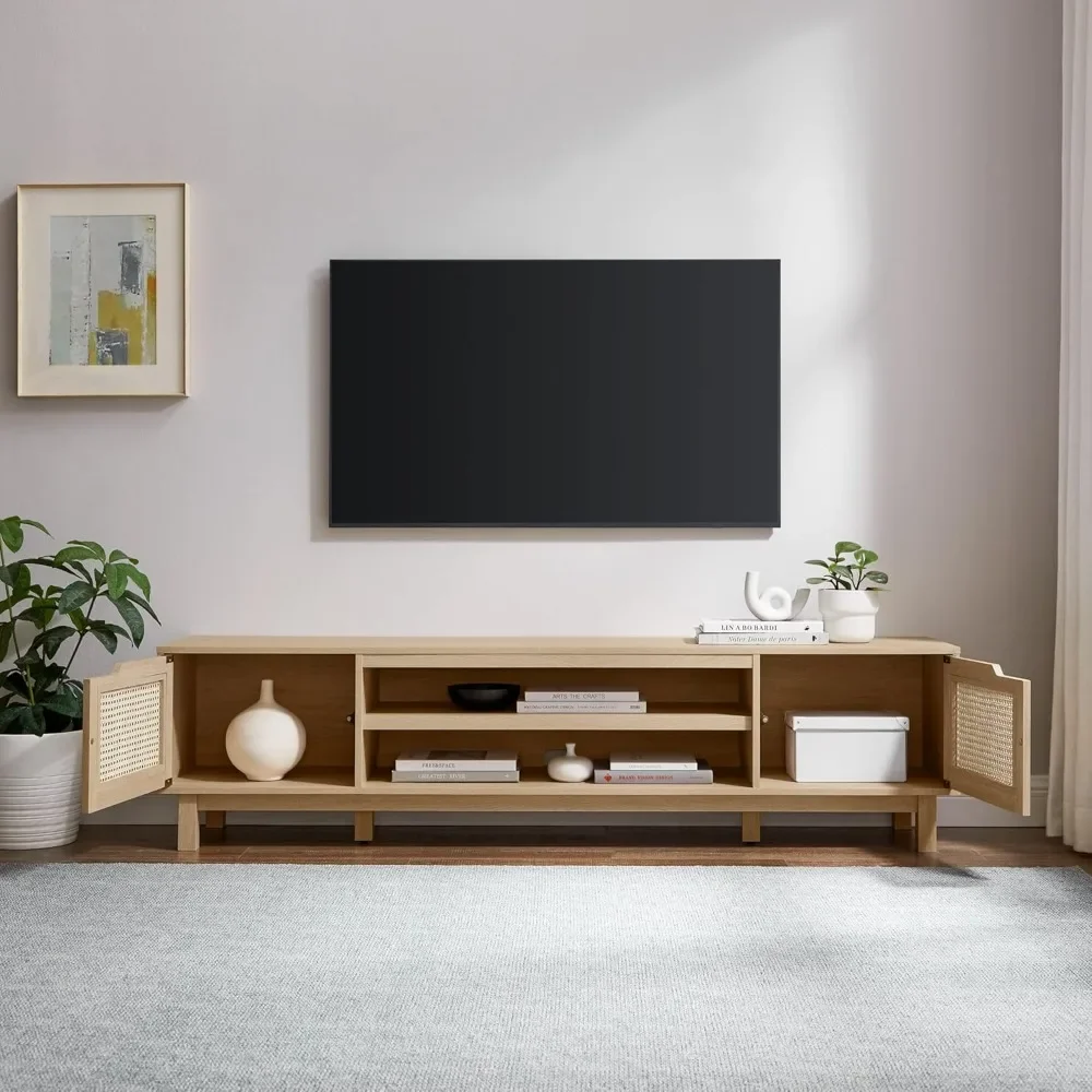 Modern smallest rattan door bracket TV up to 80 inches, coast oak, TV cabinet equipped with convenient cable management ports