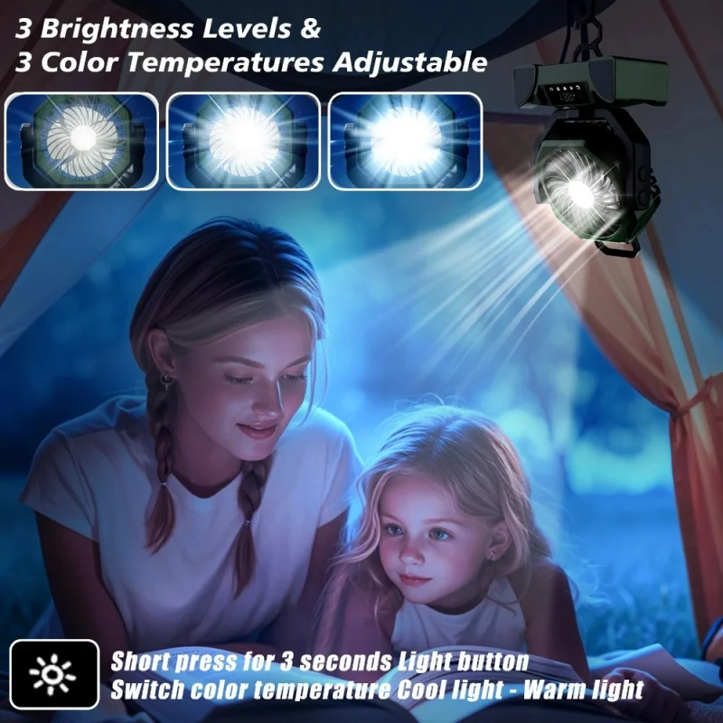 20000mAh Camping Fan with  LED Lanterns 5 Speed Adjustable Hanging Design for Outdoor Camping Fishing  and Hiking Camping