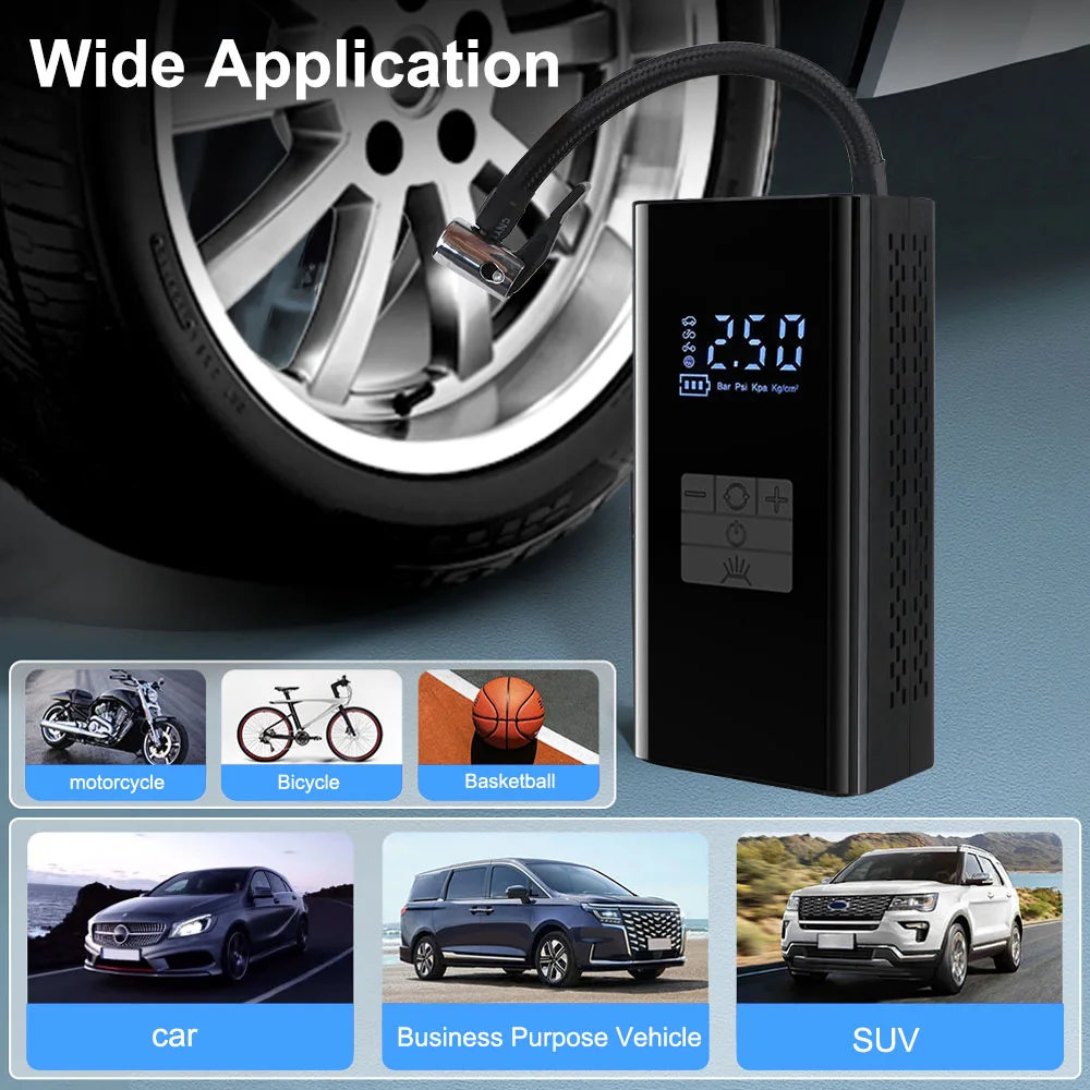 เครื่องอัดอากาศดิจิตอลพร้อมไฟ LED ไร้สาย JN058 Inflator แบบพกพายางปั๊มลมจอแสดงผล LCD เครื่องวัดความดันยางแบบพกพา