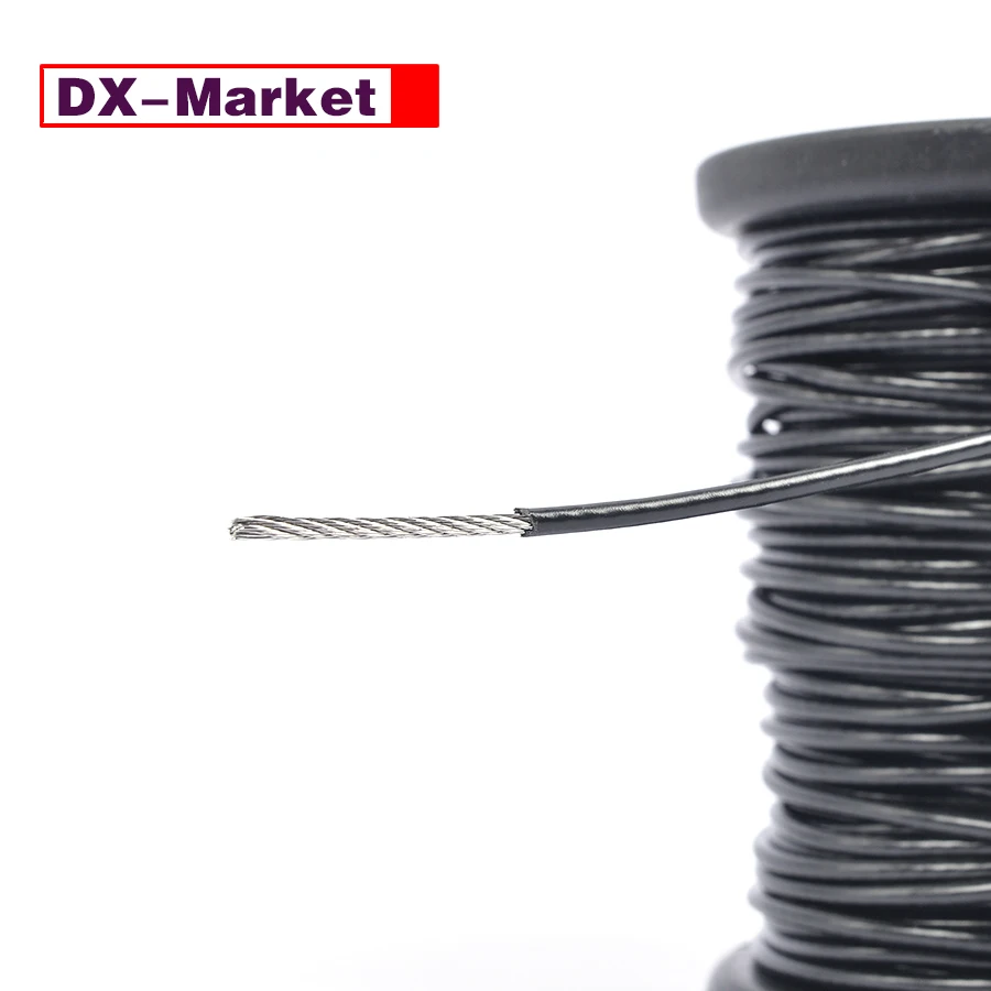 1mm Wire Rope 100 Meters , 7*7 Black Plastic Coating 304 Stainless Steel Fishing Rope,J002