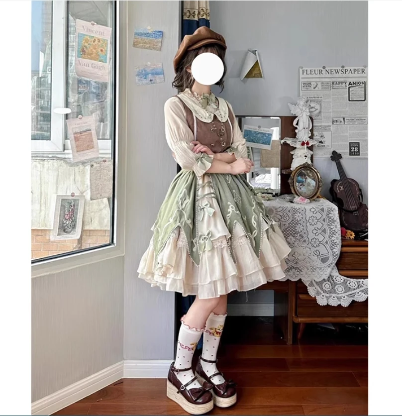 Elegante falda lolita chaleco camisa conjunto falda lolita luz diaria lo campo princesa sk lindo