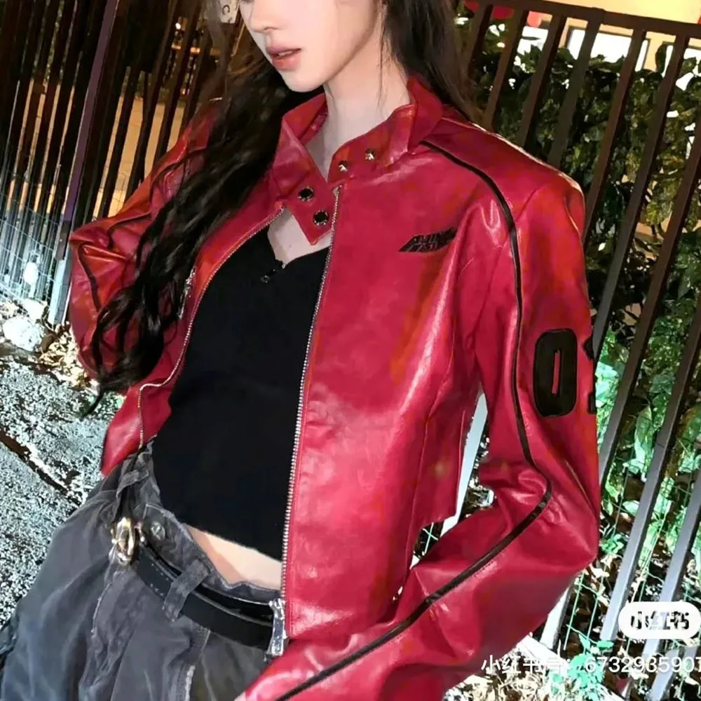 Hot Sale High Street Crop Jacket Hip Hop Streetwear Casual Short Leather Coat Zipper Fall Women Casual PU Jackets Girls Outwear