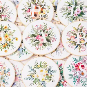 Kit inicial bordado floral para iniciantes e adultos, kit ponto cruz, letra inicial e padrão de flor 6 principais vendas bordadeiras - №6