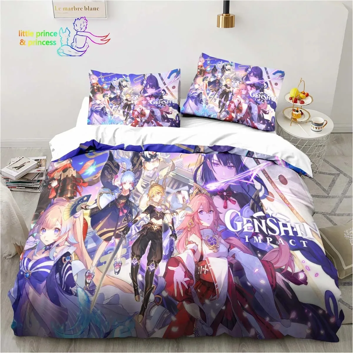 

Genshin Impact Anime Printed Bedding Set Single Twin Full Queen King Size Bed Set Adult Kid Bedroom Bedding Gift